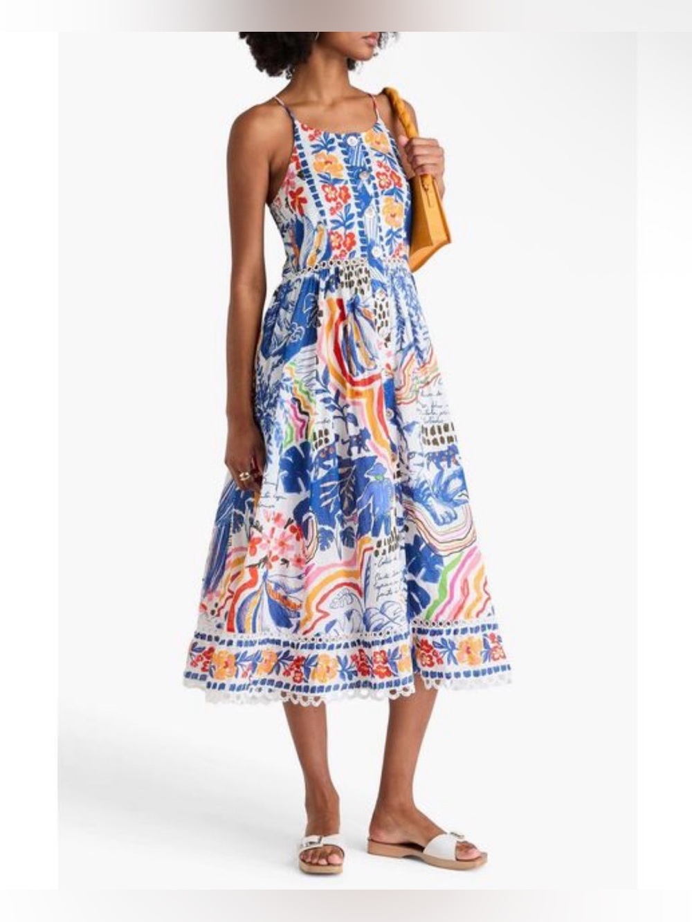 FARM Rio Blue Floral & Multicolor Print Midi Dress